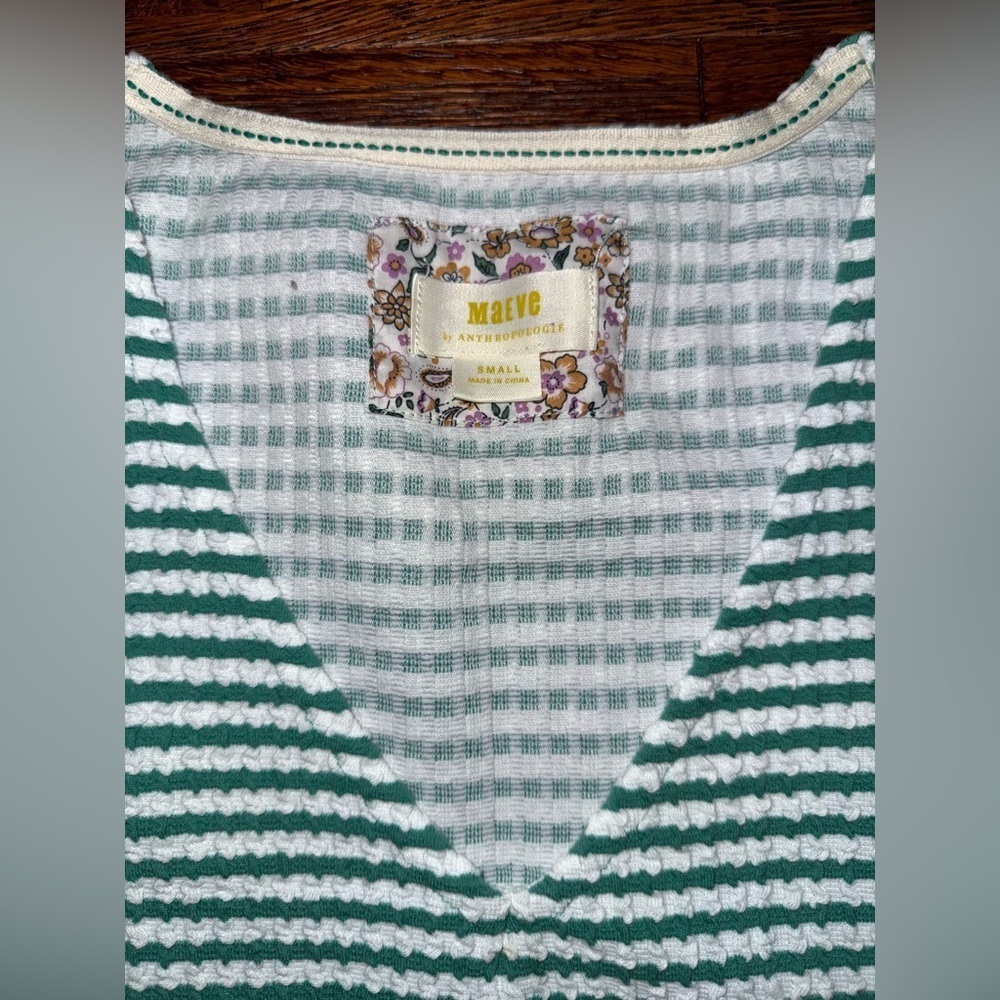 MAEVE Striped Textured Tank in Green and White Size Small - Picture 6 of 7